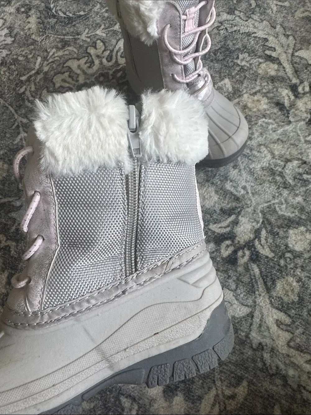 Kids Oshkosh Pink and Gray Winter Snow Boots with Faux Fur